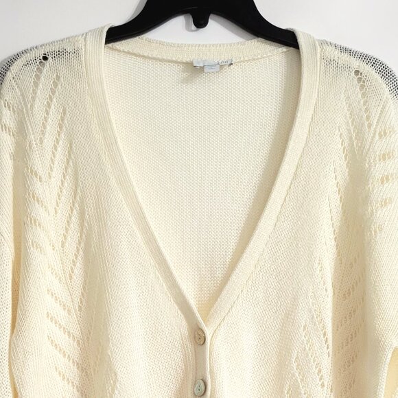 J Jill Womens Linen Blend Button Up Cardigan Size L Missy Ivory Cottagecore - Picture 3 of 10